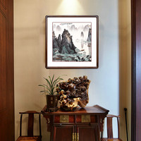 积善 国画山水画中式客厅沙发背景墙装饰画领导办公室字画过道玄关挂画走廊壁画 千峰竞秀a 有框85x85cm（实木外框+有机玻璃）