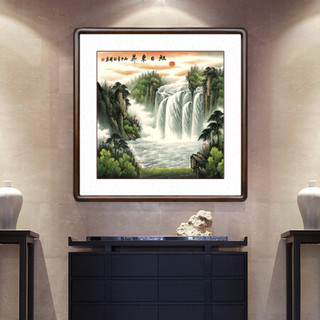 积善 国画山水画中式客厅沙发背景墙装饰画领导办公室字画过道玄关挂画走廊壁画 旭日东升 有框65x65cm/幅（实木外框+有机玻璃）