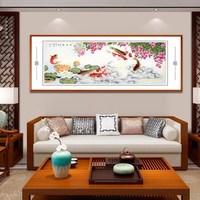 积善 新中式客厅装饰画荔枝花鸟画办公室字画书房挂画沙发背景墙壁画大吉大利餐厅画 九鱼图 横幅 小六尺 小六尺217*83cm/幅