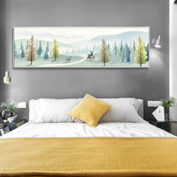 忆画北欧卧室装饰画床头挂画现代简约温馨风景画宾馆酒店装饰画客厅沙发背景墙壁画有框画 B-麋鹿森林 此款有黑白金木四色可选 . 请联系客服