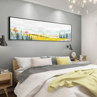 忆画北欧卧室装饰画床头挂画现代简约温馨风景画宾馆酒店装饰画客厅沙发背景墙壁画有框画 A-春之歌 爵士黑框45*160cm适配1.8米床