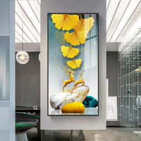 忆画轻奢玄关装饰画晶瓷画石来运转现代北欧客厅挂画书房酒店办公室过道走廊竖版走廊铝合金框壁画 B-石来运转 80*160cm拉丝雅黑框