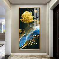 忆画轻奢玄关装饰画晶瓷画石来运转现代北欧客厅挂画书房酒店办公室过道走廊竖版走廊铝合金框壁画 S-福禄有余 40*80cm拉丝雅黑框