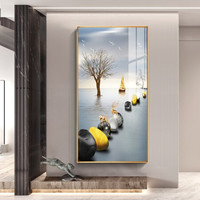 忆画轻奢玄关装饰画晶瓷画石来运转现代北欧客厅挂画书房酒店办公室过道走廊竖版走廊铝合金框壁画 C-石来运转 60*120cm拉丝亮钛金框