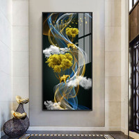 忆画轻奢玄关装饰画晶瓷画石来运转现代北欧客厅挂画书房酒店办公室过道走廊竖版走廊铝合金框壁画 R-吉祥福禄 60*120cm拉丝雅黑框
