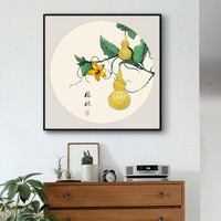 忆画新中式餐厅装饰画单幅客厅挂画齐白石沙发背景墙卧室玄关现代简约风格有框画 U-福禄 50*50cm爵士黑框