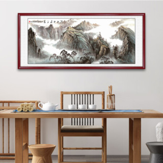 艺满堂源远流长山水画国画客厅风景有山无水靠山画办公室挂画老板风水