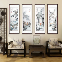 积善 中式国画字画琴棋书画四条屏卧室沙发背景墙壁画玄关过道走廊办公室客厅装饰画 琴棋书画 四条屏（实木外框+有机玻璃）105*50cm