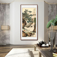 积善  新中式山水画客厅装饰画办公室沙发背景墙国画字画书房茶室挂画壁画风景靠山图 停琴听芫 四尺带框165*80cm/幅