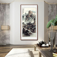 积善 新中式山水画客厅装饰画办公室沙发背景墙国画字画书房茶室挂画壁画风景靠山图 松岭归樵 四尺带框165*80cm/幅