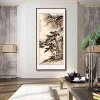 积善  新中式山水画客厅装饰画办公室沙发背景墙国画字画书房茶室挂画壁画风景靠山图 松岩幽瀑 105*50cm/幅