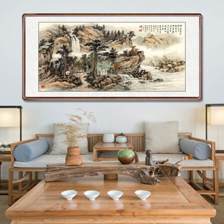积善  新中式山水画客厅装饰画办公室沙发背景墙国画字画书房茶室挂画壁画风景靠山图 松岭归樵 四尺带框165*80cm/幅