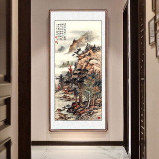 积善  新中式山水画客厅装饰画办公室沙发背景墙国画字画书房茶室挂画壁画风景靠山图 松岭归樵 四尺带框165*80cm/幅