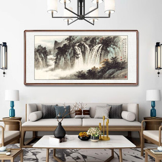 积善  新中式山水画客厅装饰画办公室沙发背景墙国画字画书房茶室挂画壁画风景靠山图 松岭归樵 四尺带框165*80cm/幅