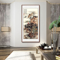 积善  新中式山水画客厅装饰画办公室沙发背景墙国画字画书房茶室挂画壁画风景靠山图 翠微掩映 三尺带框125*65cm/幅