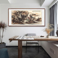 积善  新中式山水画客厅装饰画办公室沙发背景墙国画字画书房茶室挂画壁画风景靠山图 幽楼图 三尺带框125*65cm/幅