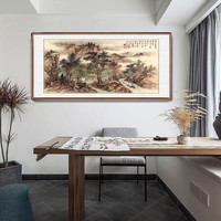 积善  新中式山水画客厅装饰画办公室沙发背景墙国画字画书房茶室挂画壁画风景靠山图 长吟在此中 四尺带框165*80cm/幅