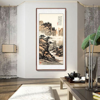 积善  新中式山水画客厅装饰画办公室沙发背景墙国画字画书房茶室挂画壁画风景靠山图 过湖孤舟 105*50cm/幅