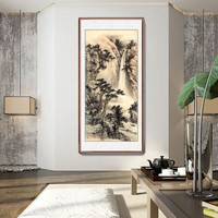 积善  新中式山水画客厅装饰画办公室沙发背景墙国画字画书房茶室挂画壁画风景靠山图 云岩观瀑 105*50cm/幅