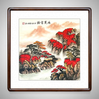 积善 名家手绘斗方山水画客厅装饰画字画沙发背景墙挂画壁画玄关过道走廊有框画 鸿运当头C 83.6x83.6cm/幅