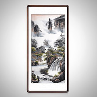积善 纯手绘国画山水画客厅装饰字画办公室书房靠山招财挂画沙发背景墙壁画走廊过道玄关画 古寨泉韵 四尺带框165*80cm/幅