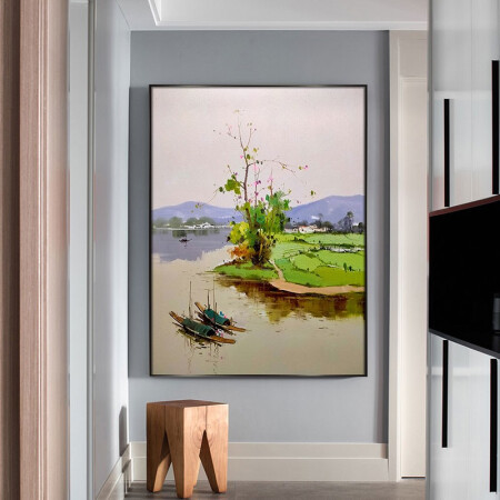 轩色新中式抽象画山水田园风景油画入户背景墙装饰画玄关过道走廊挂画