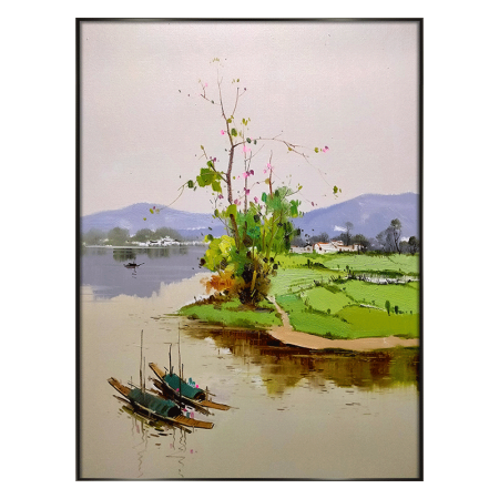 轩色新中式抽象画山水田园风景油画入户背景墙装饰画玄关过道走廊挂画