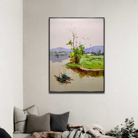 轩色新中式抽象画山水田园风景油画入户背景墙装饰画玄关过道走廊挂画