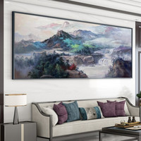 轩色 新中式装饰画  B款 50×125cm 手绘油画 山水风景挂画 背景壁画抽象肌理画