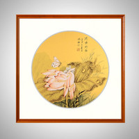 积善 新中式客厅装饰画手绘牡丹花开富贵沙发背景墙字画卧室挂画走廊过道玄关画 荷塘野趣 65*65cm/幅
