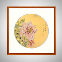 积善 新中式客厅装饰画手绘牡丹花开富贵沙发背景墙字画卧室挂画走廊过道玄关画 阳春赐福 65*65cm/幅