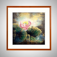积善 新中式客厅装饰画手绘荷花客厅沙发背景墙字画卧室挂画走廊过道玄关画 出淤泥而不染 四尺斗方85*85cm/幅