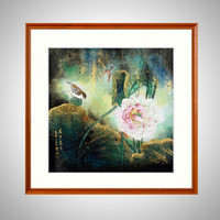 积善 新中式客厅装饰画手绘荷花客厅沙发背景墙字画卧室挂画走廊过道玄关画 花中君子 四尺斗方85*85cm/幅