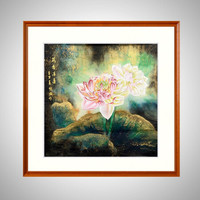 积善 新中式客厅装饰画手绘荷花客厅沙发背景墙字画卧室挂画走廊过道玄关画 荷香清远 四尺斗方85*85cm/幅