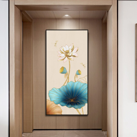 油彩画　【花】　抽象 玄关油画轻奢花卉装饰画抽象金箔大气走廊过道挂画进门北欧风墙画