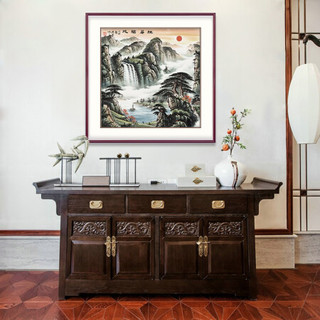 弘舍  新中式玄关装饰画山水画走廊过道挂画字画壁画  祥居福地 典雅紅褐 成品尺寸 宽88*高88cm