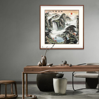 弘舍  新中式玄关装饰画山水画走廊过道挂画字画壁画  祥居福地 典雅紅褐 成品尺寸 宽88*高88cm