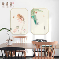 尚得堂 现代简约客厅装饰画新中式玄关挂画餐厅手绘壁画 不染尘-拉丝金框 装框60*100cm*2