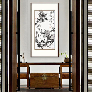 弘舍  新中式玄关装饰画走廊挂画过道壁画字画国画  梅兰竹菊 田园柚木 成品尺寸 高130*宽70cm