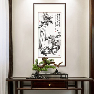 弘舍  新中式玄关装饰画走廊挂画过道壁画字画国画  梅兰竹菊 田园柚木 成品尺寸 高130*宽70cm
