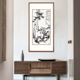 弘舍  新中式玄关装饰画走廊挂画过道壁画字画国画  梅兰竹菊 田园柚木 成品尺寸 高130*宽70cm