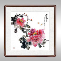 积善 手绘客厅沙发背景装饰画事事如意字画走廊玄关斗方挂画餐厅卧室中堂画中式过道竖版办公室书房壁画 大富贵黑胡桃色+锦绫装裱 三尺斗方63.6*63.6cm/幅