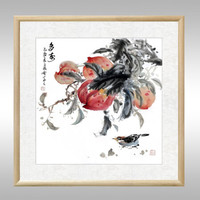积善 手绘客厅沙发背景装饰画事事如意字画走廊玄关斗方挂画餐厅卧室中堂画中式过道竖版办公室书房壁画 多寿原木色+锦绫装裱 三尺斗方63.6*63.6cm/幅