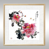 积善 手绘客厅沙发背景装饰画事事如意字画走廊玄关斗方挂画餐厅卧室中堂画中式过道竖版办公室书房壁画 大富贵原木色+锦绫装裱 三尺斗方63.6*63.6cm/幅