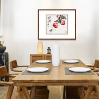 弘舍  新中式餐厅装饰画三联挂画壁画国画字画 多寿 田园柚木  多寿 成品尺寸 宽70*高60cm