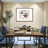弘舍  新中式餐厅装饰画三联挂画壁画国画字画 多寿 田园柚木  喜事多 成品尺寸 宽70*高60cm