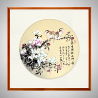积善 现代中式客厅装饰画走廊过道玄关斗方挂画沙发背景墙字画书房茶室壁画 黄杨柚木色 85X85cm