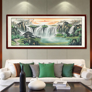 名家手绘国画山水画聚宝盆客厅装饰画沙发背景墙旭日东升办公室挂画真迹字画水墨画 沙比利实木框-直角棕色-发顺丰 定制尺寸请联系客服-发顺丰