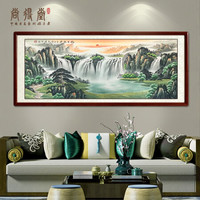 名家手绘国画山水画聚宝盆客厅装饰画沙发背景墙旭日东升办公室挂画真迹字画水墨画 沙比利实木框-圆角棕色-发顺丰 装裱165*85