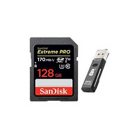 闪迪 Sandisk 至尊极速系列 SD存储卡 128GB(UHS-I、V30、U3、C10)+读卡器